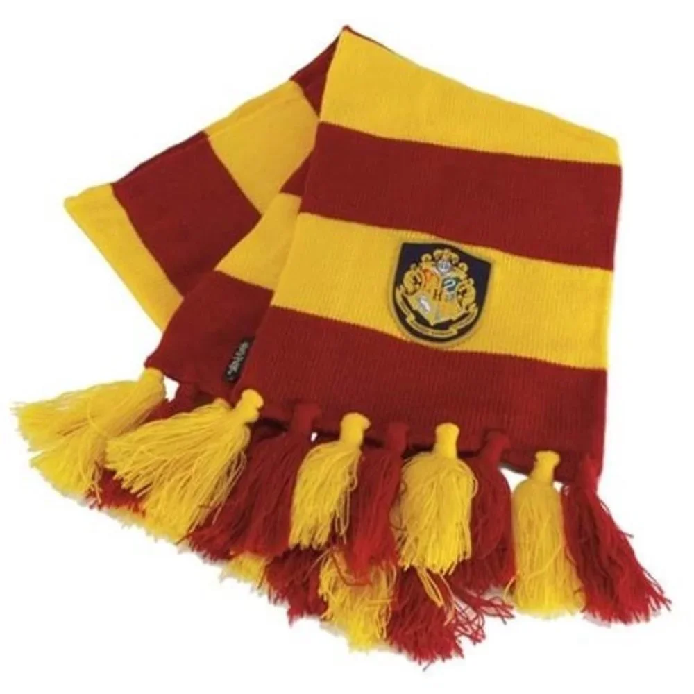 Harry Potter Hogwarts Striped Knit Scarf with Fringe Red Gold Unisex 60 x 8 EUC